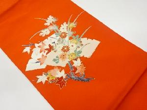 塩瀬金彩地紙に菊・紅葉模様名古屋帯